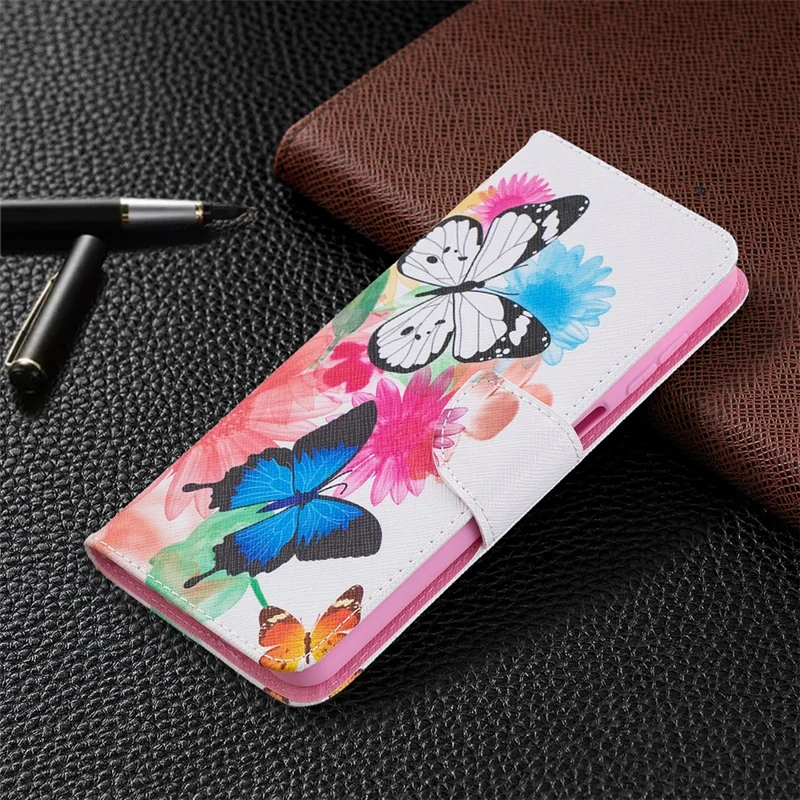Pattern Printing Magnetic Leather Stand Case for Samsung Galaxy A12 - Two Butterflies