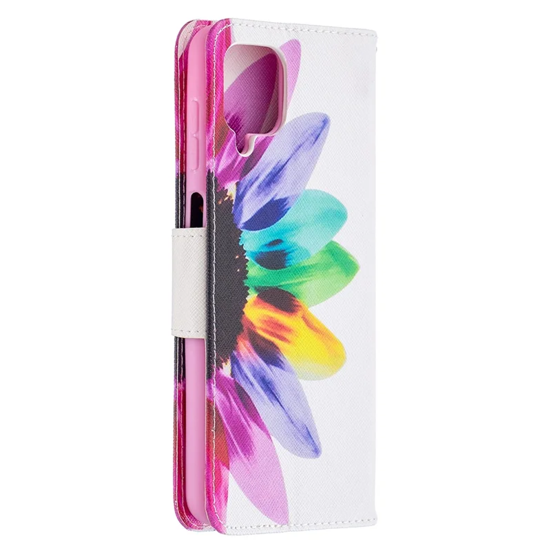 Pattern Printing Magnetic Leather Stand Case for Samsung Galaxy A12 - Sunflower