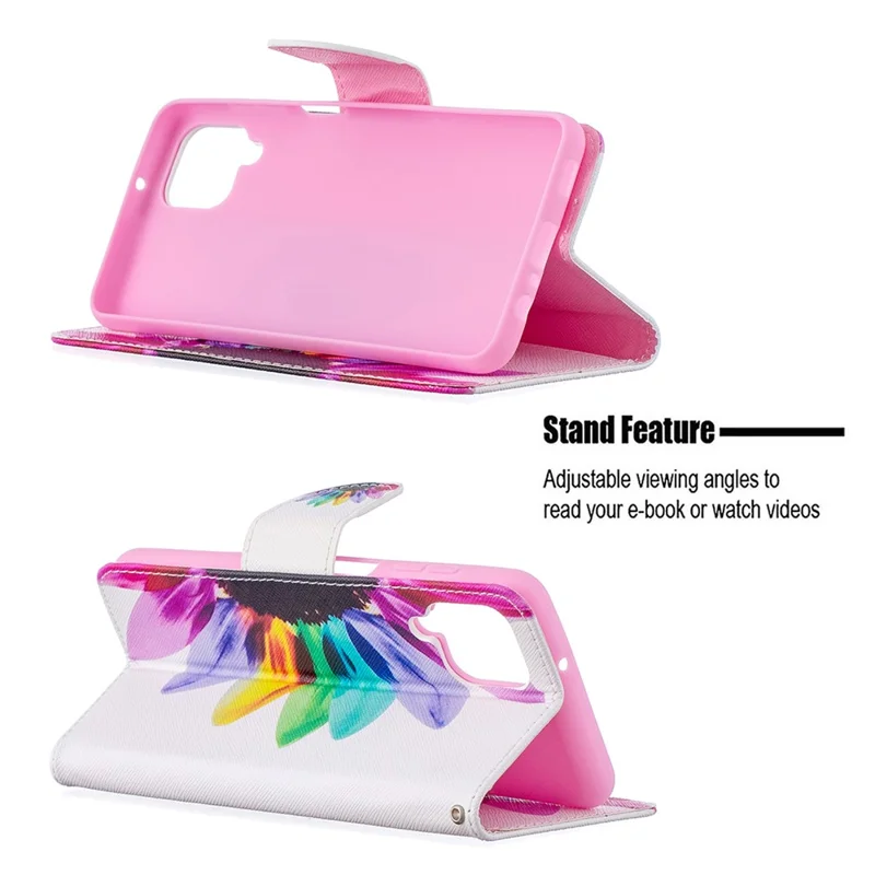 Pattern Printing Magnetic Leather Stand Case for Samsung Galaxy A12 - Sunflower