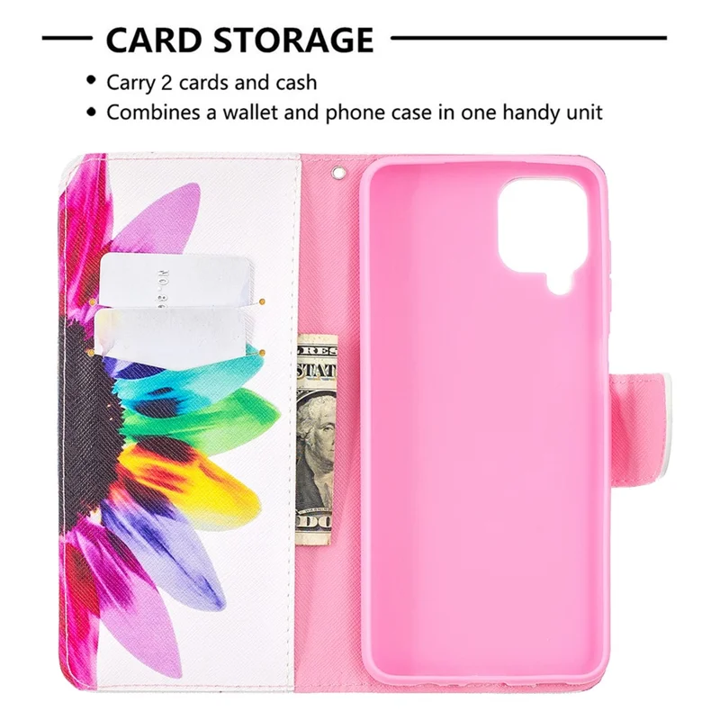 Pattern Printing Magnetic Leather Stand Case for Samsung Galaxy A12 - Sunflower