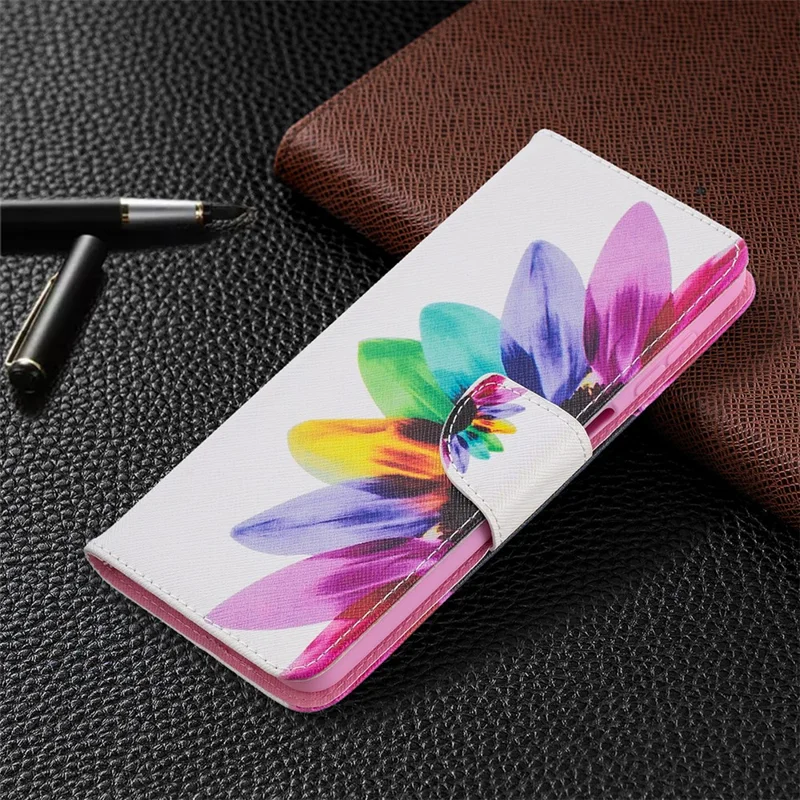 Pattern Printing Magnetic Leather Stand Case for Samsung Galaxy A12 - Sunflower