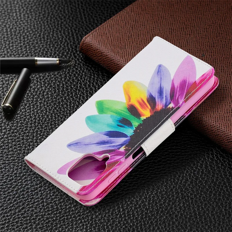 Pattern Printing Magnetic Leather Stand Case for Samsung Galaxy A12 - Sunflower