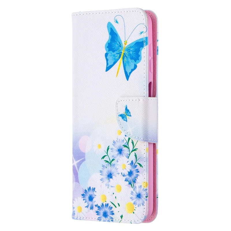 Pattern Printing Magnetic Leather Stand Case for Samsung Galaxy A12 - Butterfly and Flower