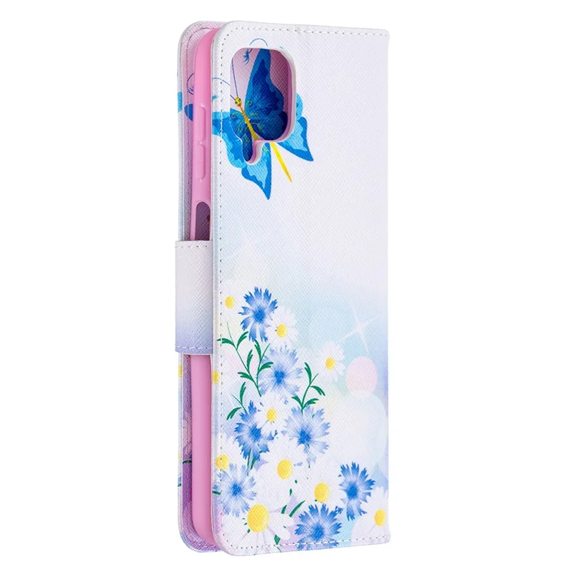 Pattern Printing Magnetic Leather Stand Case for Samsung Galaxy A12 - Butterfly and Flower