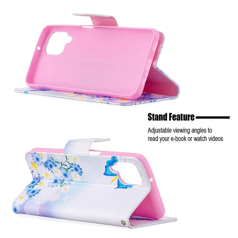 Pattern Printing Magnetic Leather Stand Case for Samsung Galaxy A12 - Butterfly and Flower