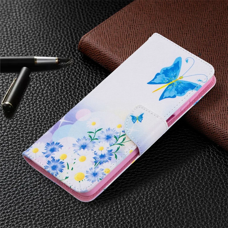 Pattern Printing Magnetic Leather Stand Case for Samsung Galaxy A12 - Butterfly and Flower