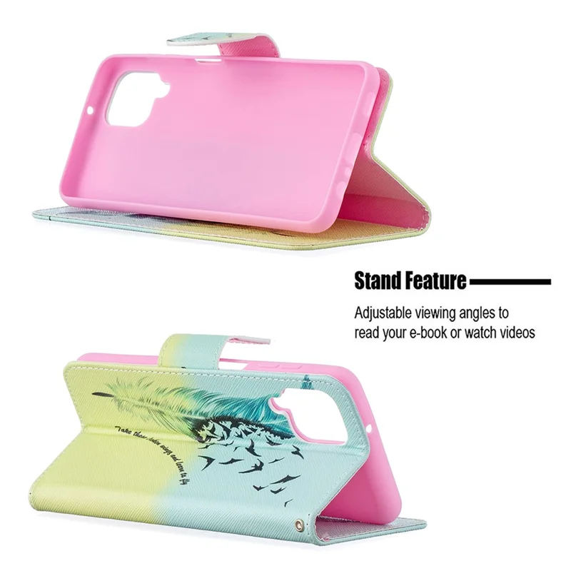Pattern Printing Magnetic Leather Stand Case for Samsung Galaxy A12 - Feather and Bird
