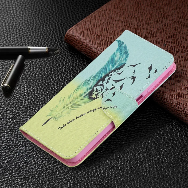 Pattern Printing Magnetic Leather Stand Case for Samsung Galaxy A12 - Feather and Bird