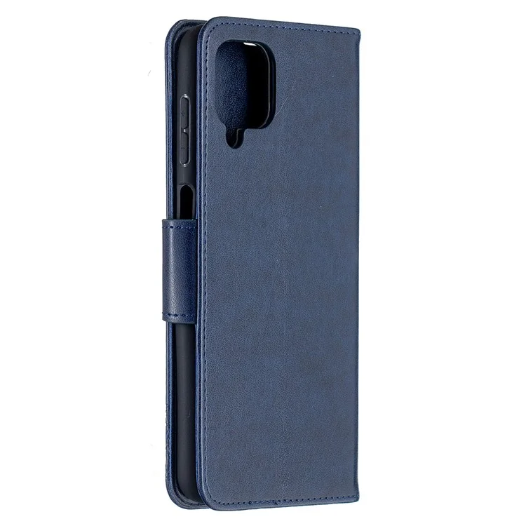 Imprint Butterflies Wallet Stand Flip Leather Phone Cover for Samsung Galaxy A12 - Blue
