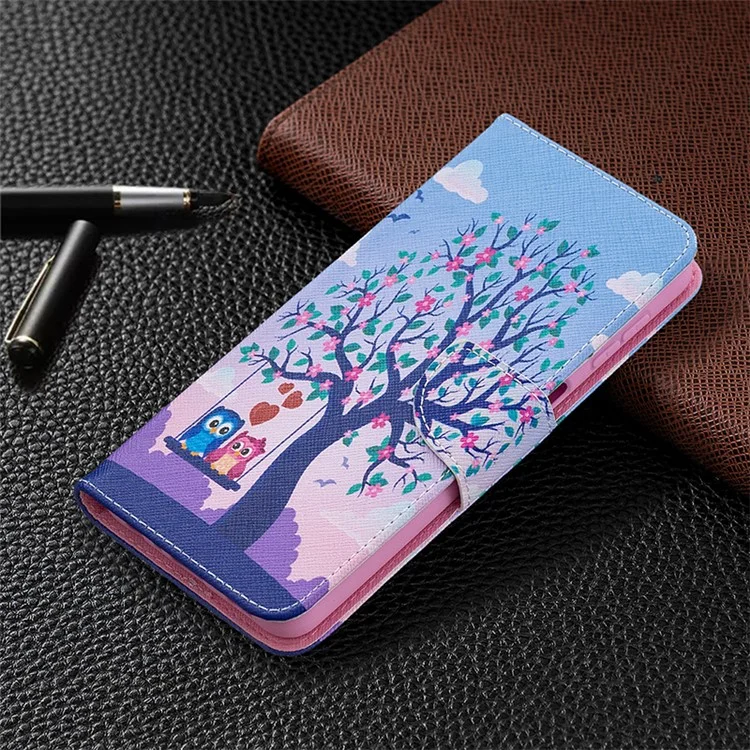 Muster-Druckwandhalter-Flip-Ledertelefonhülle für Samsung Galaxy A32 5G / M32 5G - Paar Eulen und Baum