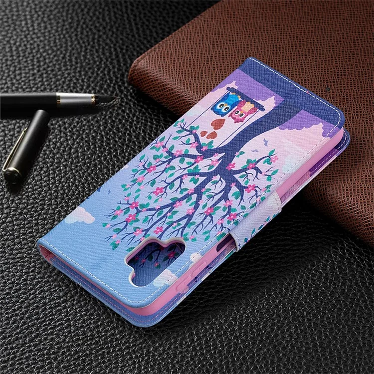 Muster-Druckwandhalter-Flip-Ledertelefonhülle für Samsung Galaxy A32 5G / M32 5G - Paar Eulen und Baum