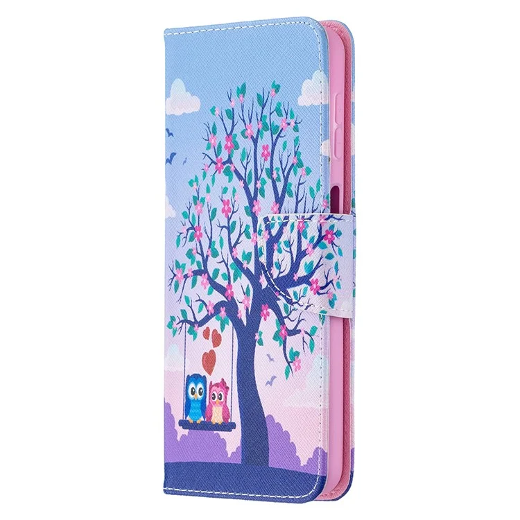 Muster-Druckwandhalter-Flip-Ledertelefonhülle für Samsung Galaxy A32 5G / M32 5G - Paar Eulen und Baum