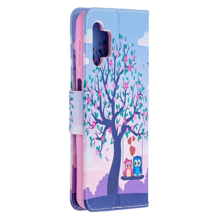 Muster-Druckwandhalter-Flip-Ledertelefonhülle für Samsung Galaxy A32 5G / M32 5G - Paar Eulen und Baum