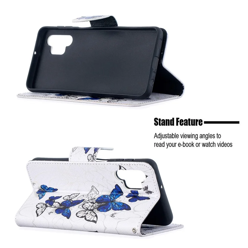 Pattern Printing Wallet Stand Flip Leather Phone Cover for Samsung Galaxy A32 5G / M32 5G - Blue Butterflies