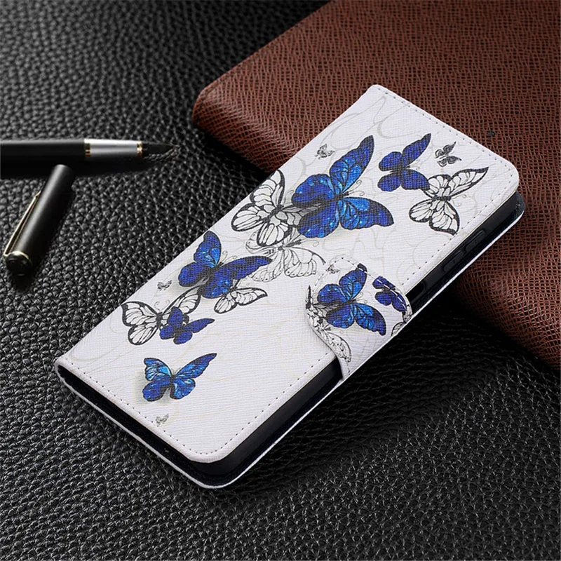 Pattern Printing Wallet Stand Flip Leather Phone Cover for Samsung Galaxy A32 5G / M32 5G - Blue Butterflies