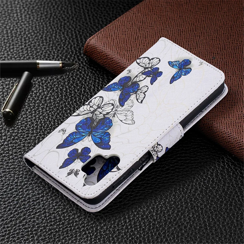 Pattern Printing Wallet Stand Flip Leather Phone Cover for Samsung Galaxy A32 5G / M32 5G - Blue Butterflies
