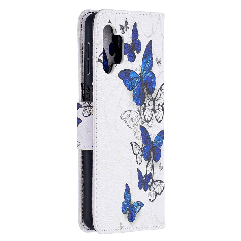Pattern Printing Wallet Stand Flip Leather Phone Cover for Samsung Galaxy A32 5G / M32 5G - Blue Butterflies