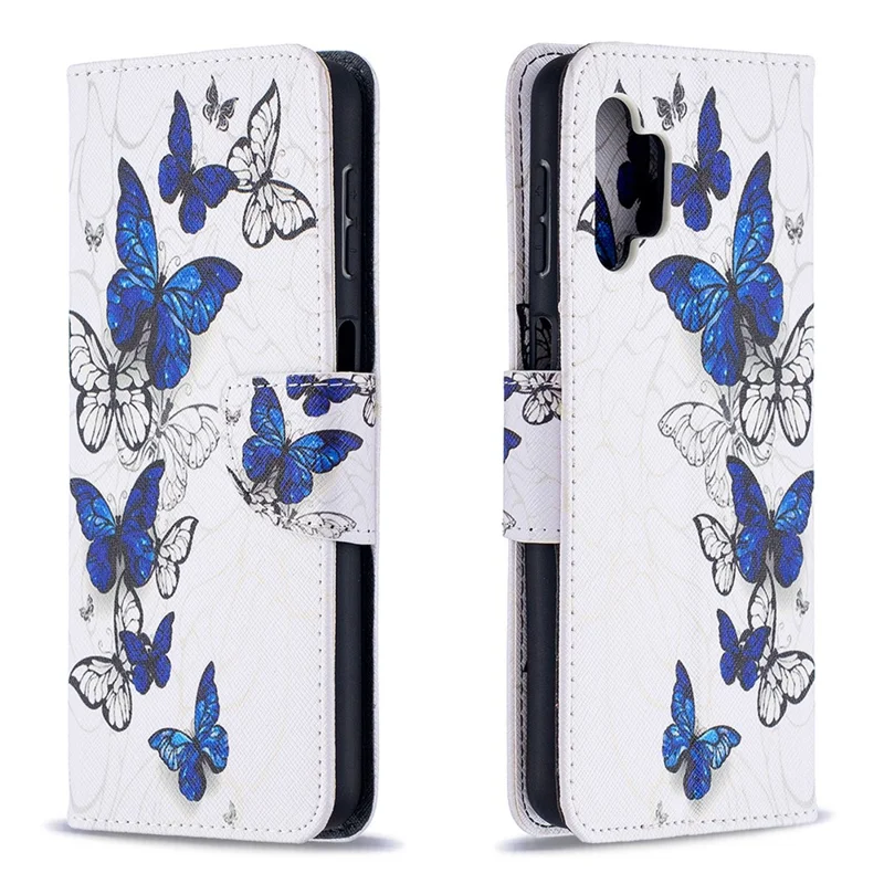 Pattern Printing Wallet Stand Flip Leather Phone Cover for Samsung Galaxy A32 5G / M32 5G - Blue Butterflies