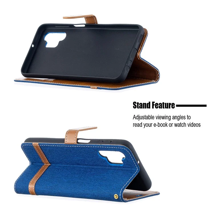 Case for Samsung Galaxy A32 5G / M32 5G Color Splicing Jeans Cloth Surface Wallet Leather Phone Cover - Baby Blue