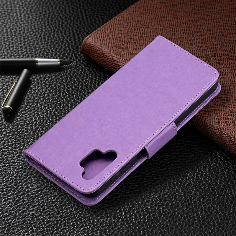 For Samsung Galaxy A32 5G / M32 5G Imprint Butterflies Wallet Stand Flip Leather Phone Shell - Purple