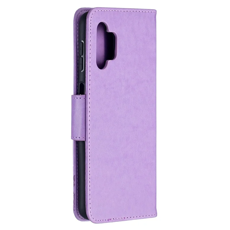 For Samsung Galaxy A32 5G / M32 5G Imprint Butterflies Wallet Stand Flip Leather Phone Shell - Purple
