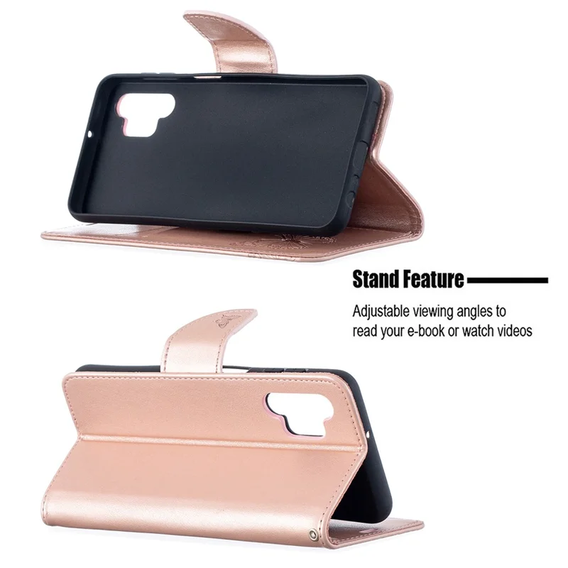 For Samsung Galaxy A32 5G / M32 5G Imprint Butterflies Wallet Stand Flip Leather Phone Shell - Rose Gold