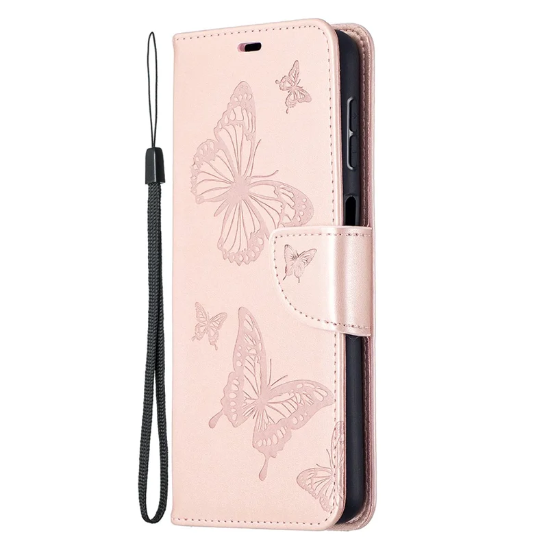 For Samsung Galaxy A32 5G / M32 5G Imprint Butterflies Wallet Stand Flip Leather Phone Shell - Rose Gold
