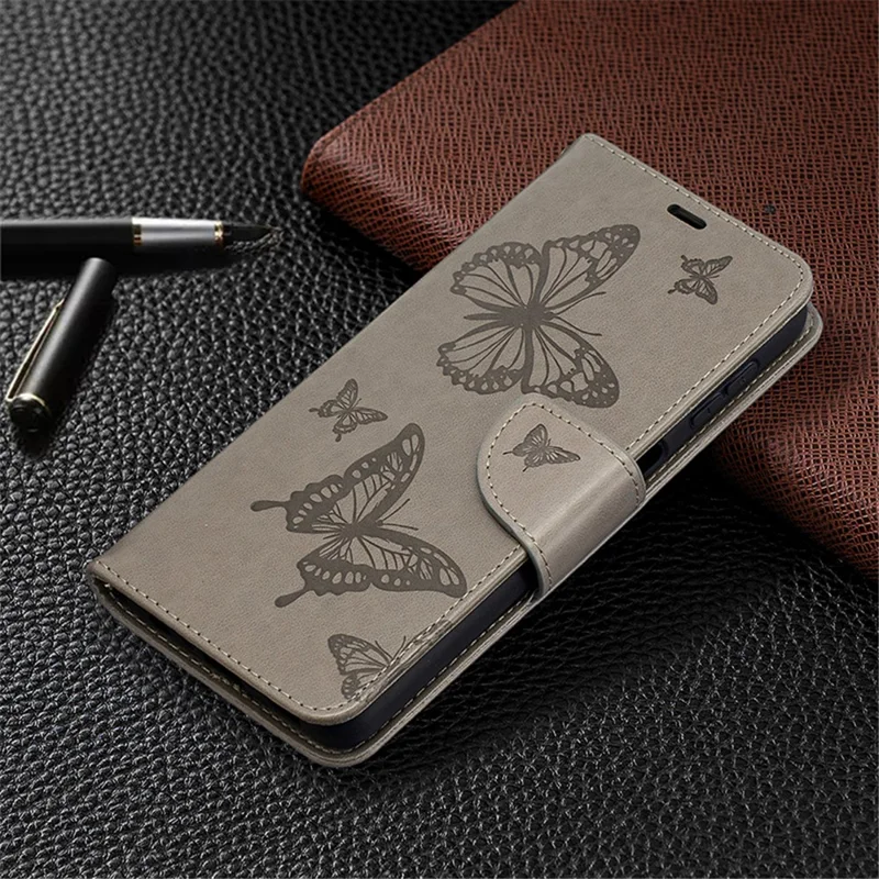 For Samsung Galaxy A32 5G / M32 5G Imprint Butterflies Wallet Stand Flip Leather Phone Shell - Grey