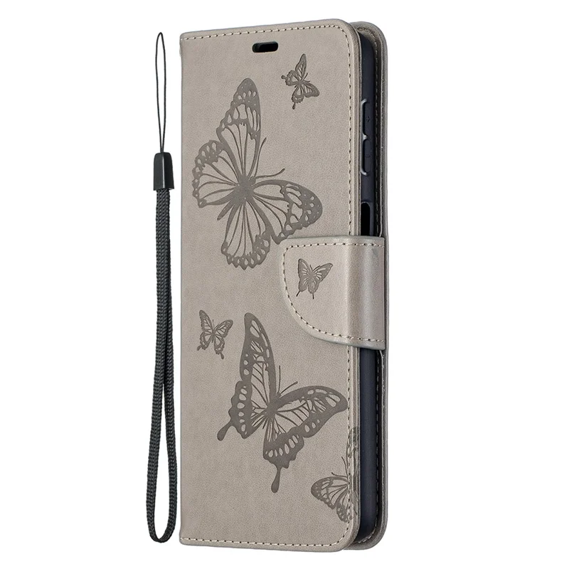 For Samsung Galaxy A32 5G / M32 5G Imprint Butterflies Wallet Stand Flip Leather Phone Shell - Grey