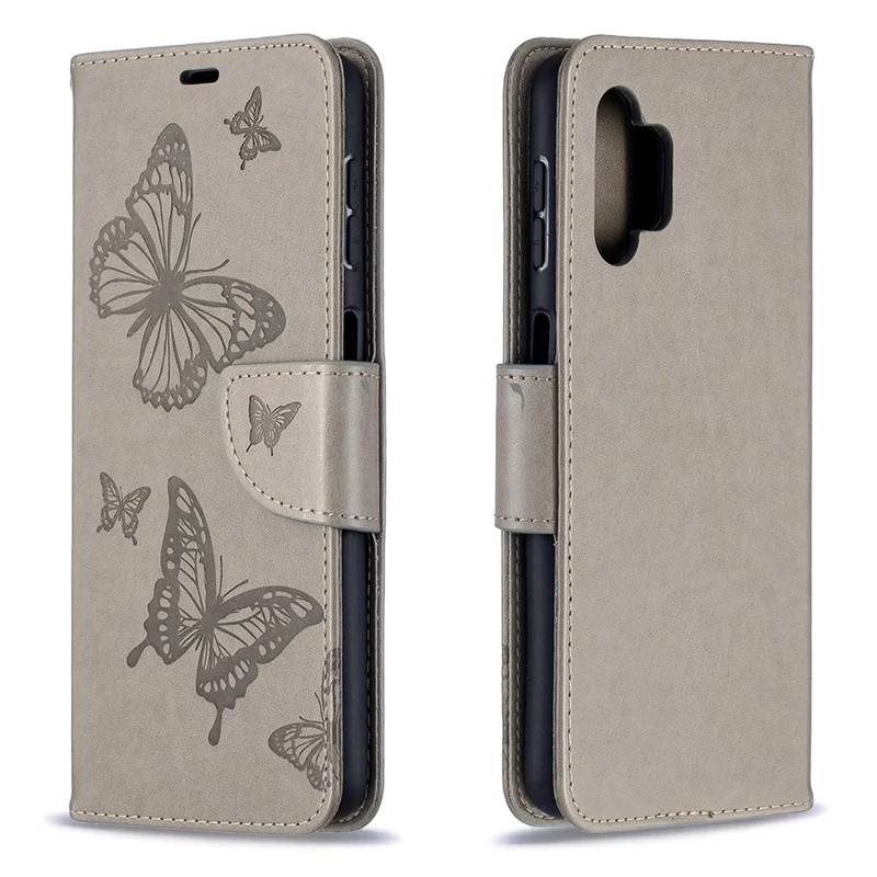 For Samsung Galaxy A32 5G / M32 5G Imprint Butterflies Wallet Stand Flip Leather Phone Shell - Grey