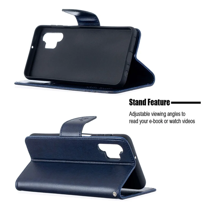 For Samsung Galaxy A32 5G / M32 5G Imprint Butterflies Wallet Stand Flip Leather Phone Shell - Dark Blue