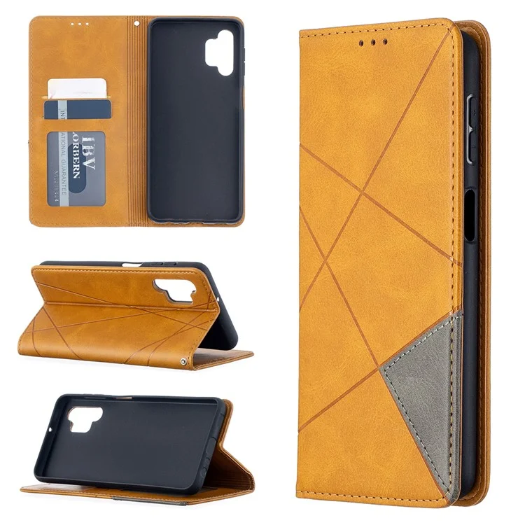 Coque en TPU et cuir PU avec porte-cartes pour Galaxy A32 5G / M32 5G - Jaune