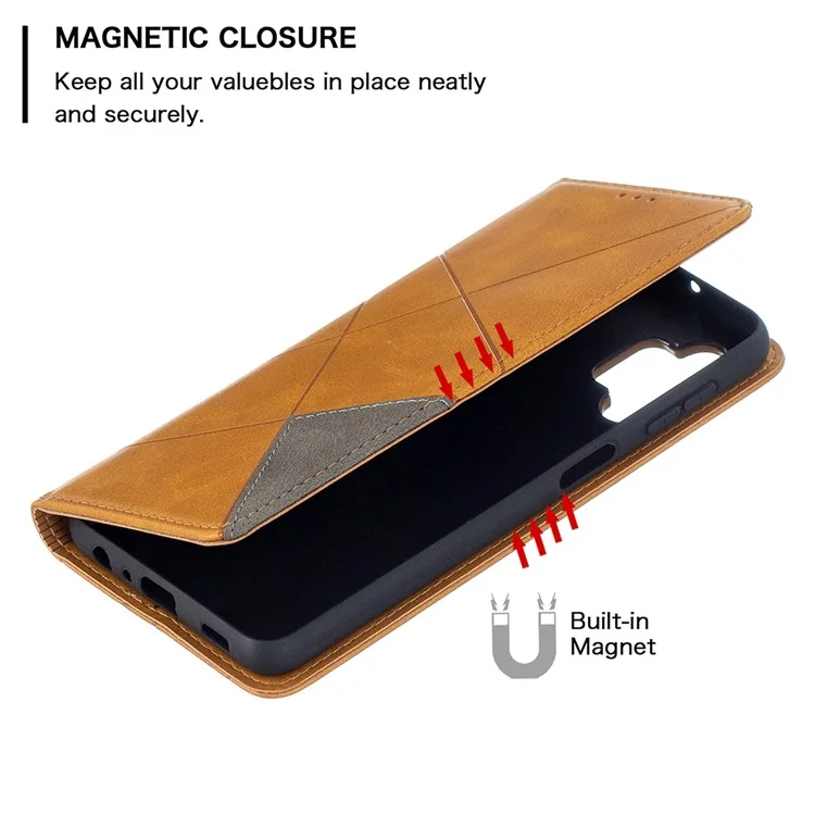 Coque en TPU et cuir PU avec porte-cartes pour Galaxy A32 5G / M32 5G - Jaune