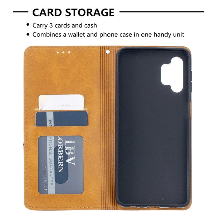 Coque en TPU et cuir PU avec porte-cartes pour Galaxy A32 5G / M32 5G - Jaune