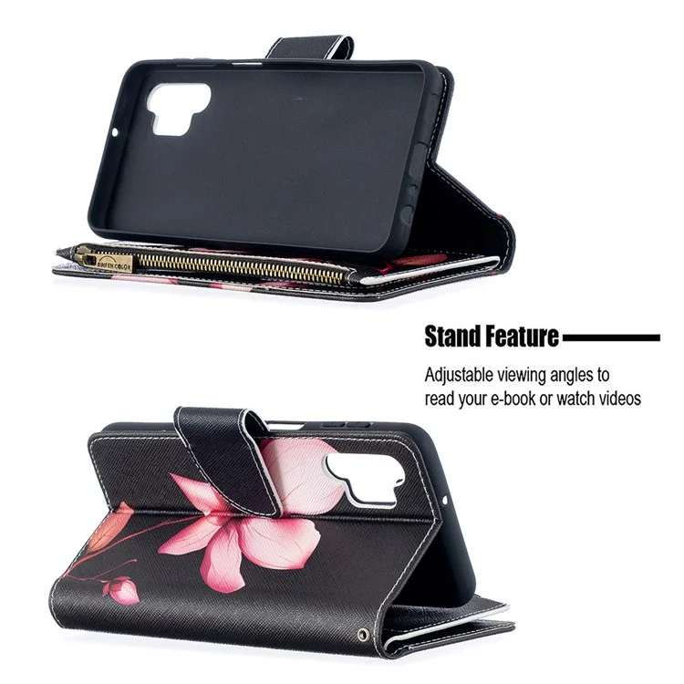 Pattern Printing Wallet Stand Leather Phone Cover Protector for Galaxy A32 5G / M32 5G - Pink Flower