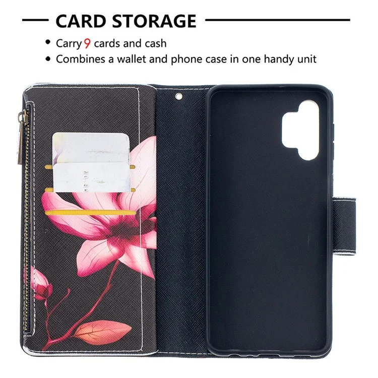 Pattern Printing Wallet Stand Leather Phone Cover Protector for Galaxy A32 5G / M32 5G - Pink Flower