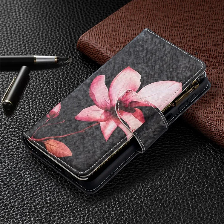 Pattern Printing Wallet Stand Leather Phone Cover Protector for Galaxy A32 5G / M32 5G - Pink Flower