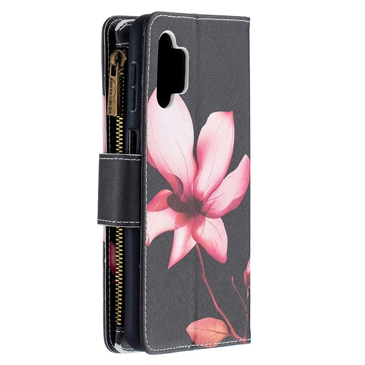 Pattern Printing Wallet Stand Leather Phone Cover Protector for Galaxy A32 5G / M32 5G - Pink Flower