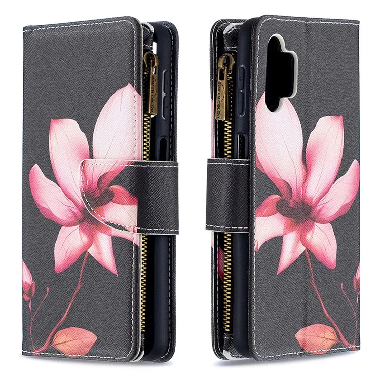 Pattern Printing Wallet Stand Leather Phone Cover Protector for Galaxy A32 5G / M32 5G - Pink Flower