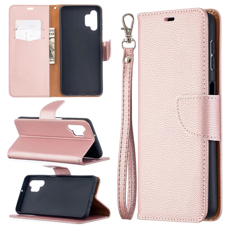 Litchi Texture Wallet Leather Pure Color Phone Case for Galaxy A32 5G / M32 5G - Rose Gold