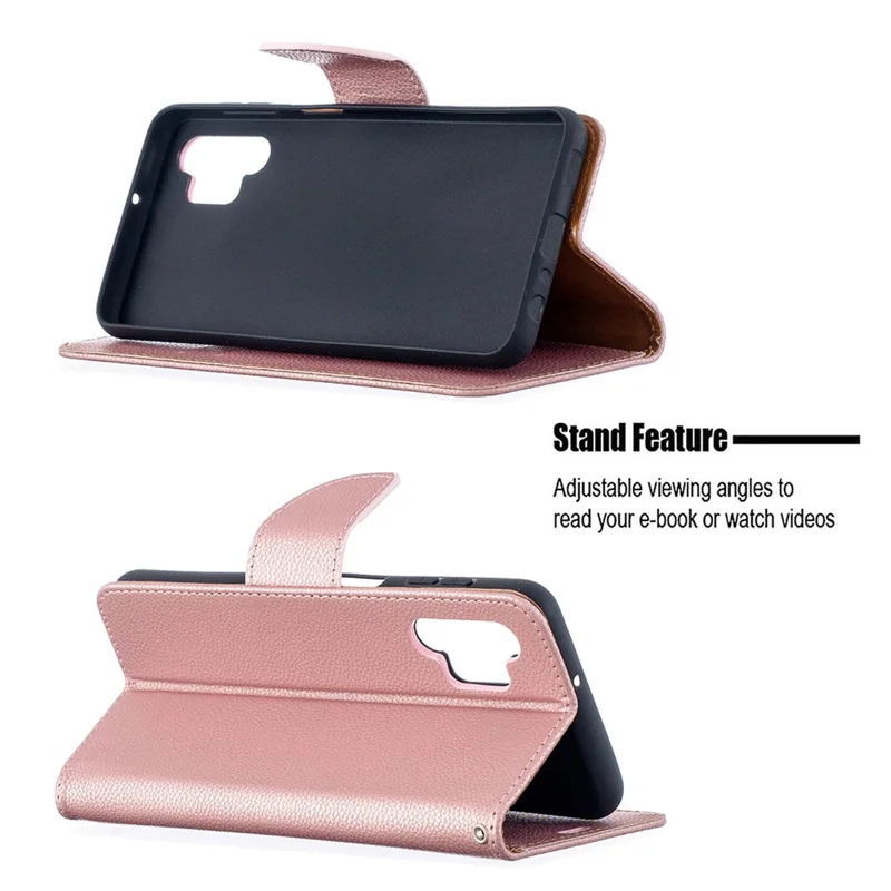 Litchi Texture Wallet Leather Pure Color Phone Case for Galaxy A32 5G / M32 5G - Rose Gold