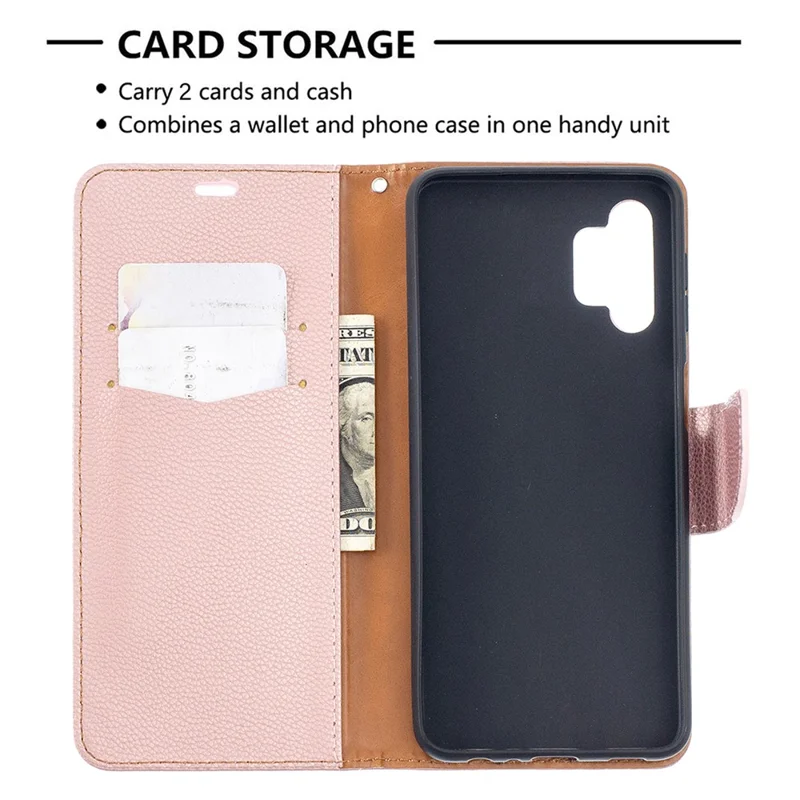 Litchi Texture Wallet Leather Pure Color Phone Case for Galaxy A32 5G / M32 5G - Rose Gold
