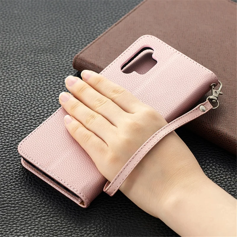 Litchi Texture Wallet Leather Pure Color Phone Case for Galaxy A32 5G / M32 5G - Rose Gold