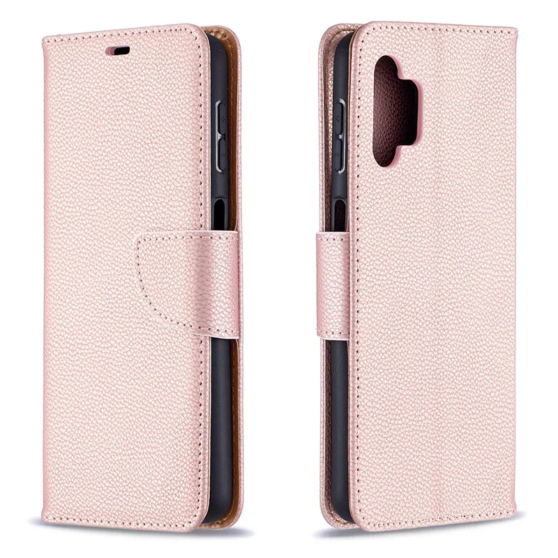 Litchi Texture Wallet Leather Pure Color Phone Case for Galaxy A32 5G / M32 5G - Rose Gold