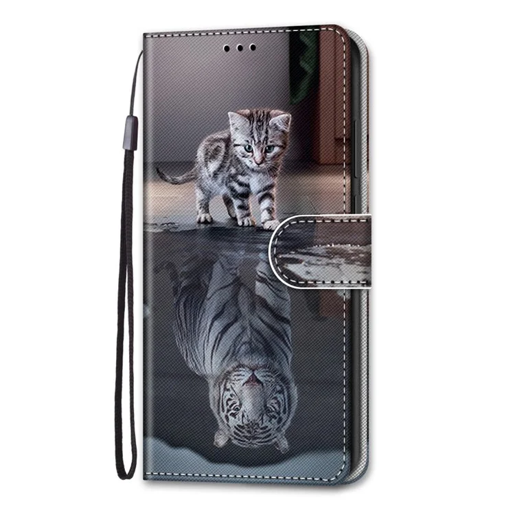 Brieftaschenstandgehäuse Für Samsung Galaxy S21+ 5G Anti-drop-musterdruckschale - Katze Und Tiger