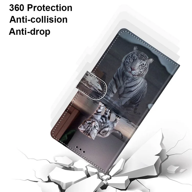 Brieftaschenstandgehäuse Für Samsung Galaxy S21+ 5G Anti-drop-musterdruckschale - Katze Und Tiger