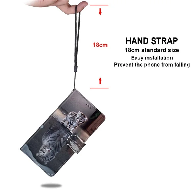 Brieftaschenstandgehäuse Für Samsung Galaxy S21+ 5G Anti-drop-musterdruckschale - Katze Und Tiger