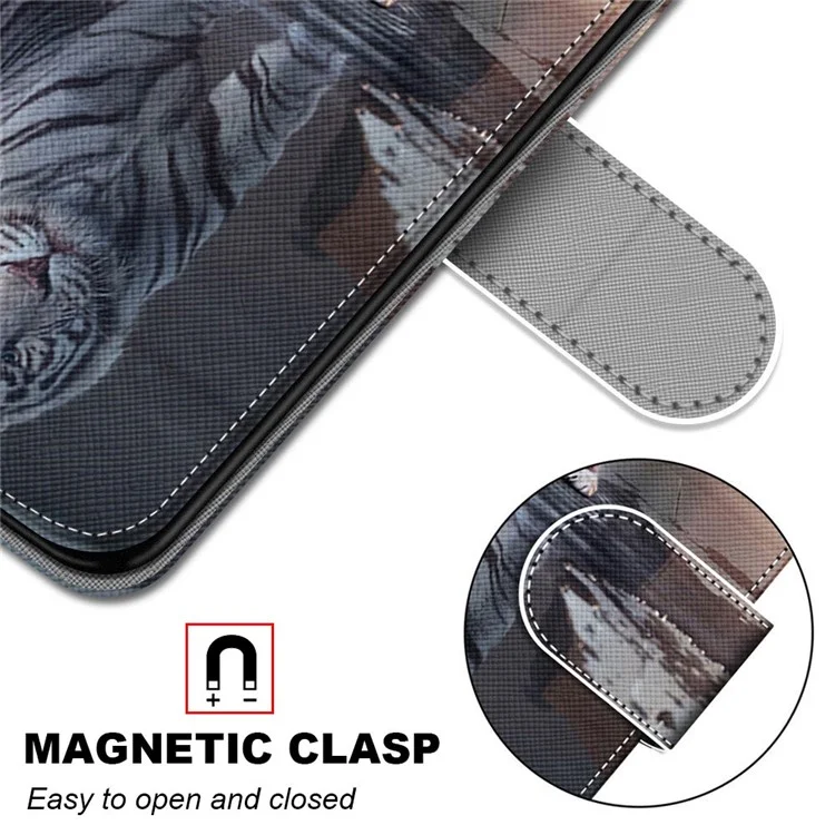 Wallet Stand Case for Samsung Galaxy S21+ 5G Anti-Drop Pattern Printing Shell - Cat and Tiger