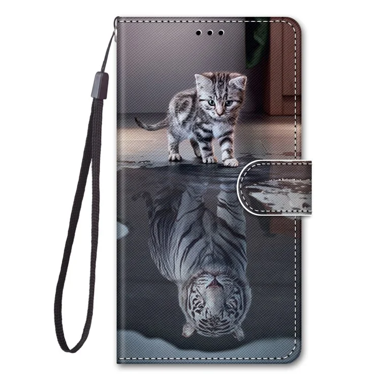 Brieftaschenstandgehäuse Für Samsung Galaxy S21+ 5G Anti-drop-musterdruckschale - Katze Und Tiger