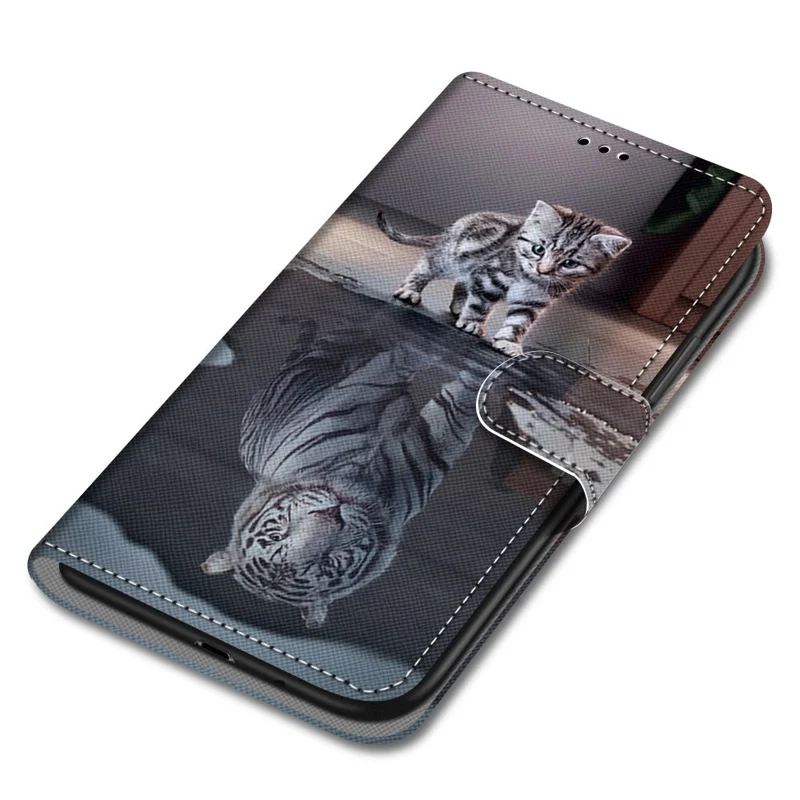 Wallet Stand Design Pattern Printing Leather Phone Cover for Samsung Galaxy S21 Ultra 5G - Cat and Tiger